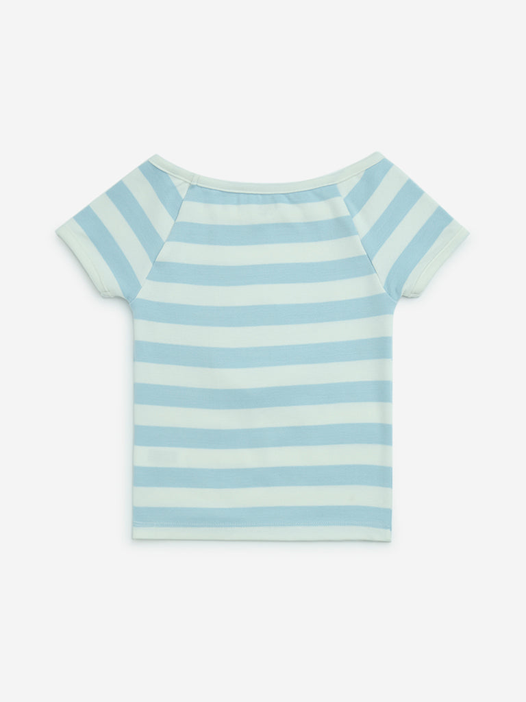 HOP Kids Light Blue Printed Cotton T-Shirt - Image 2
