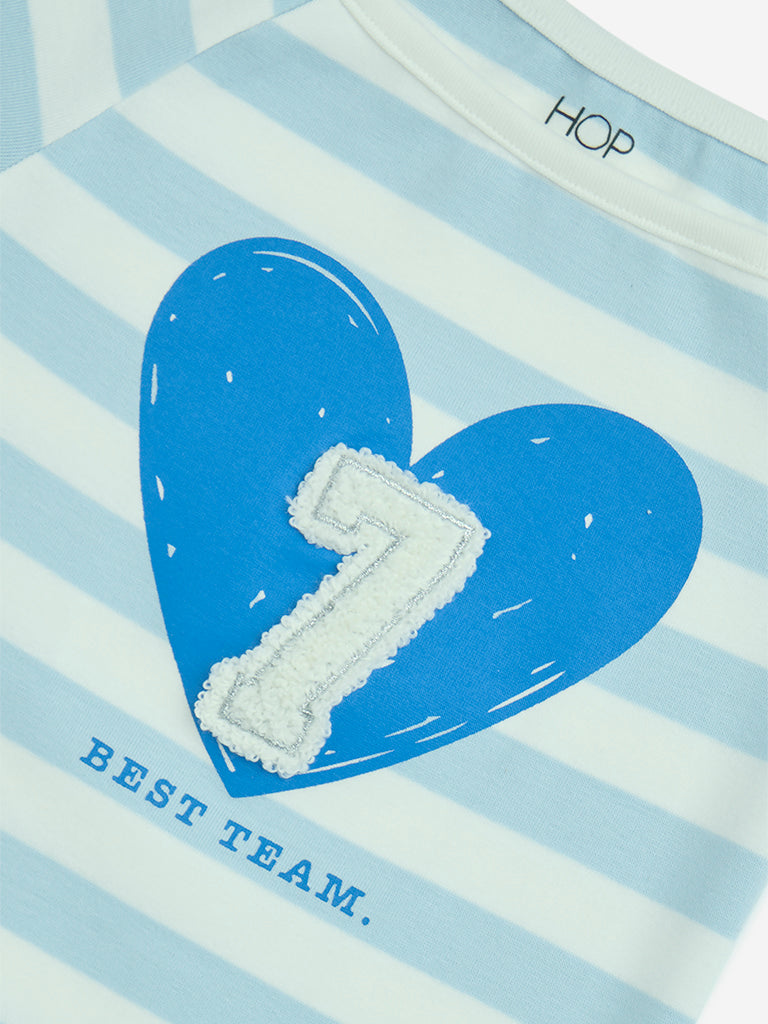 HOP Kids Light Blue Printed Cotton T-Shirt - Image 3