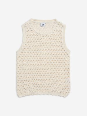 Y&F Kids Off-White Knitted Cotton-Blend Top