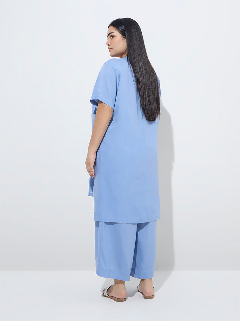 Diza Light Blue Embroidered High-Low Kurta - Image 4