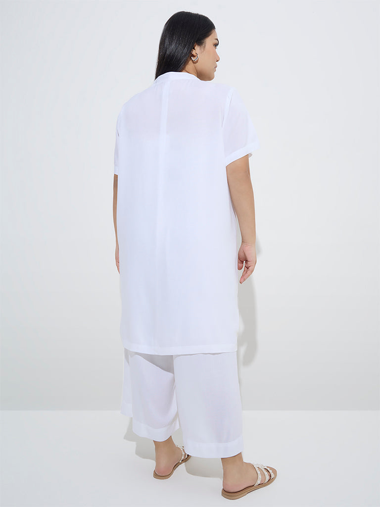 Diza White Botanical Embroidered High-Low Kurta - Image 4