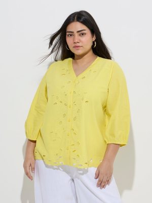 Gia Yellow Floral Embroidered Cotton Blouse