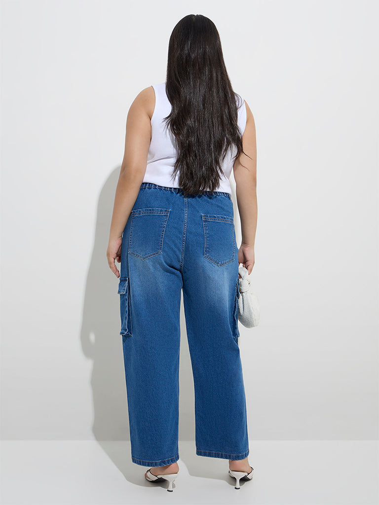 Gia Dark Blue Cargo-Style Relaxed-Fit Mid-Rise Jeans - Image 4