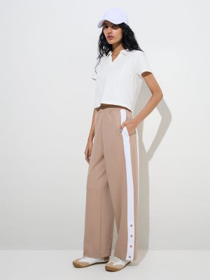 Studiofit Beige High-Rise Track Pants