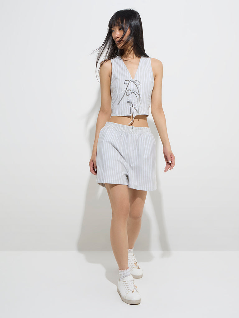 Nuon Sage Stripe Printed Cotton-Blend Top - Image 3