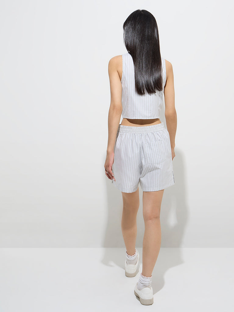 Nuon Sage Stripe Printed Cotton-Blend Top - Image 4