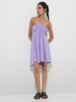 Nuon Lavender Halter-Neck A-Line Dress