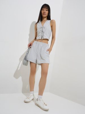 Nuon Sage Striped High-Rise Cotton-Blend Shorts