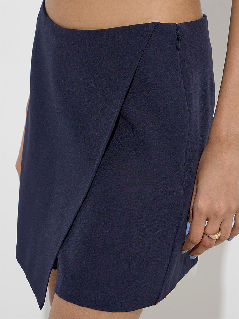 Nuon Navy Solid High-Rise Cotton Skort - Image 2