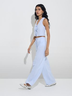 Nuon Blue Stripe Printed High-Rise Cotton Pants