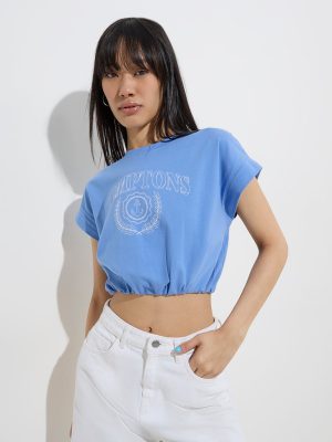 Nuon Blue Text Design Cotton-Blend T-Shirt