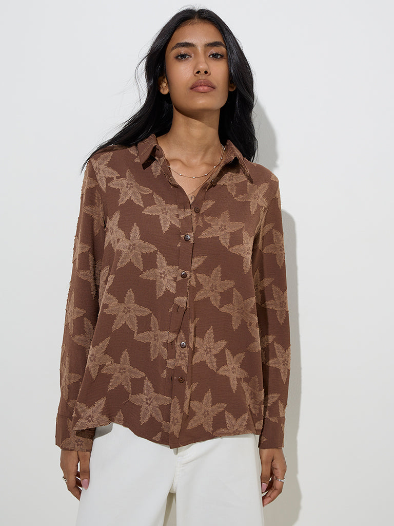 LOV Brown Floral Printed Shirt
