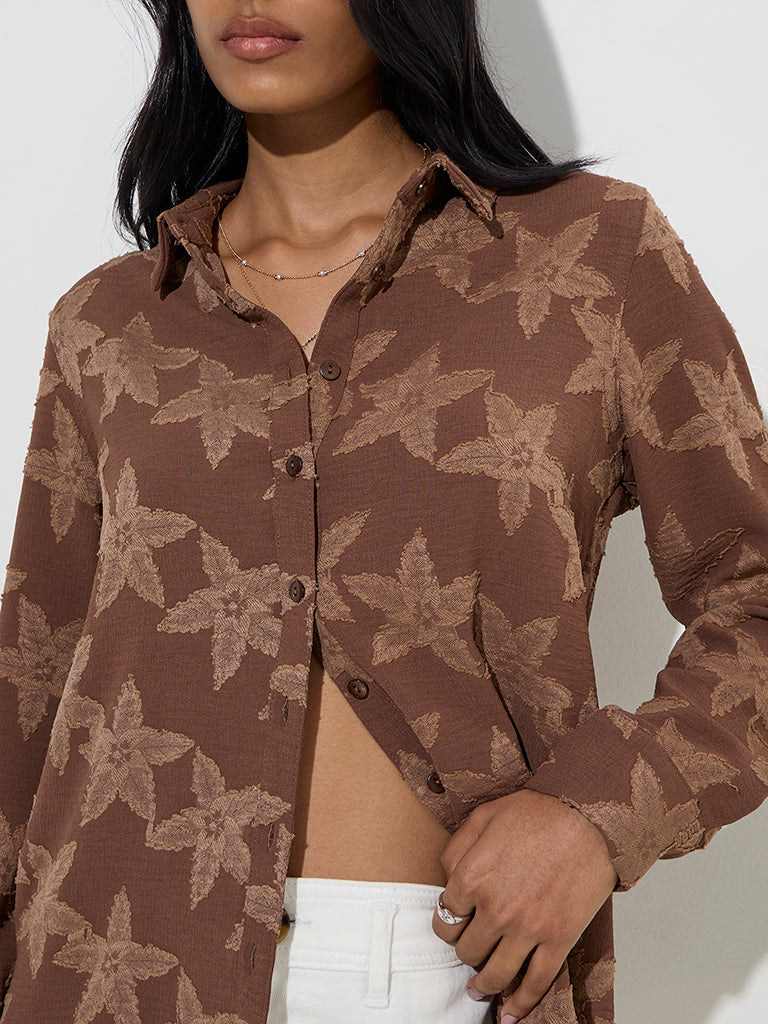 LOV Brown Floral Printed Shirt - Image 2