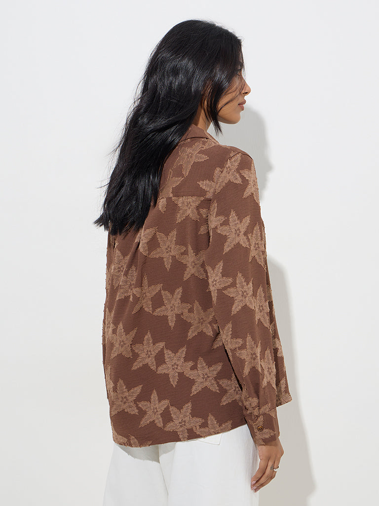 LOV Brown Floral Printed Shirt - Image 4