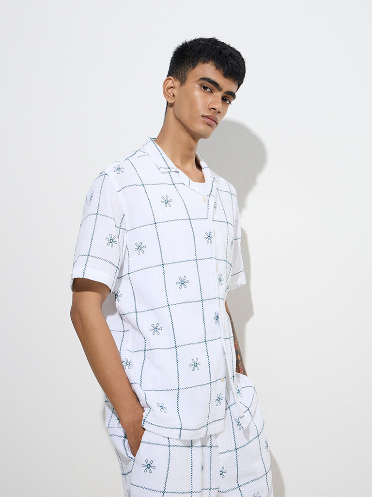 ETA White Embroidered Relaxed-Fit Cotton Shirt