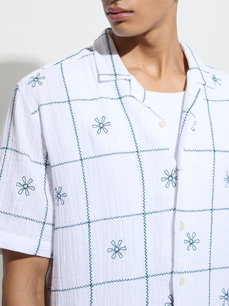 ETA White Embroidered Relaxed-Fit Cotton Shirt - Image 3
