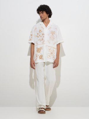 ETA Off-White Embroidered Relaxed-Fit Cotton Shirt