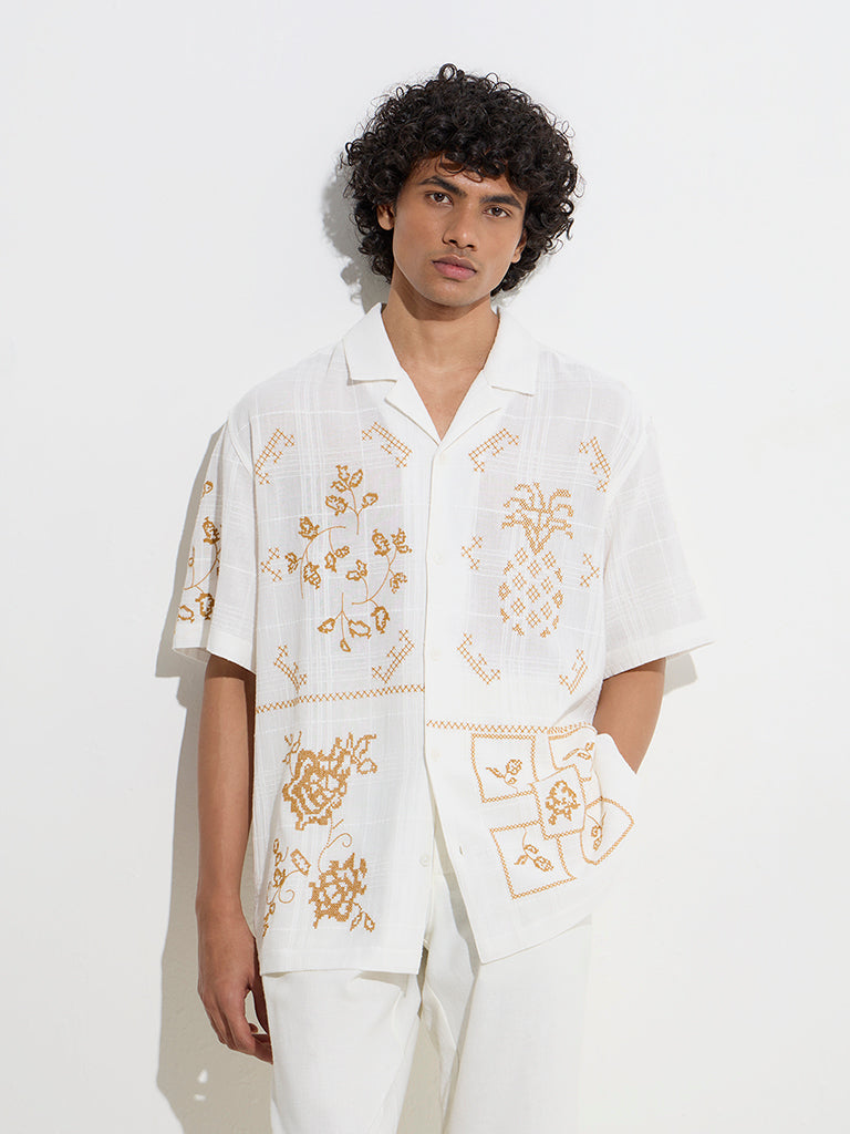 ETA Off-White Embroidered Relaxed-Fit Cotton Shirt - Image 3