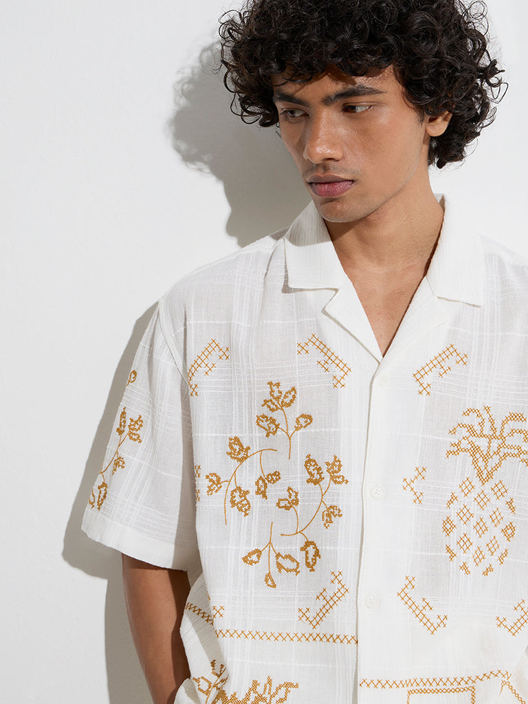 ETA Off-White Embroidered Relaxed-Fit Cotton Shirt - Image 4