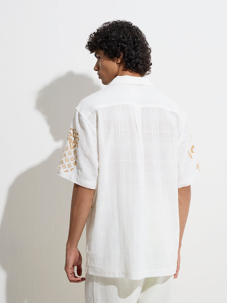 ETA Off-White Embroidered Relaxed-Fit Cotton Shirt - Image 5