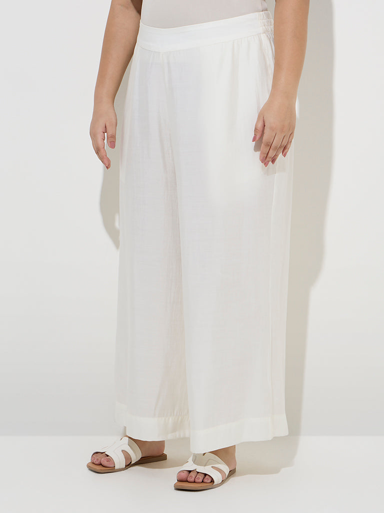 Diza Off-White Solid Palazzos - Image 2