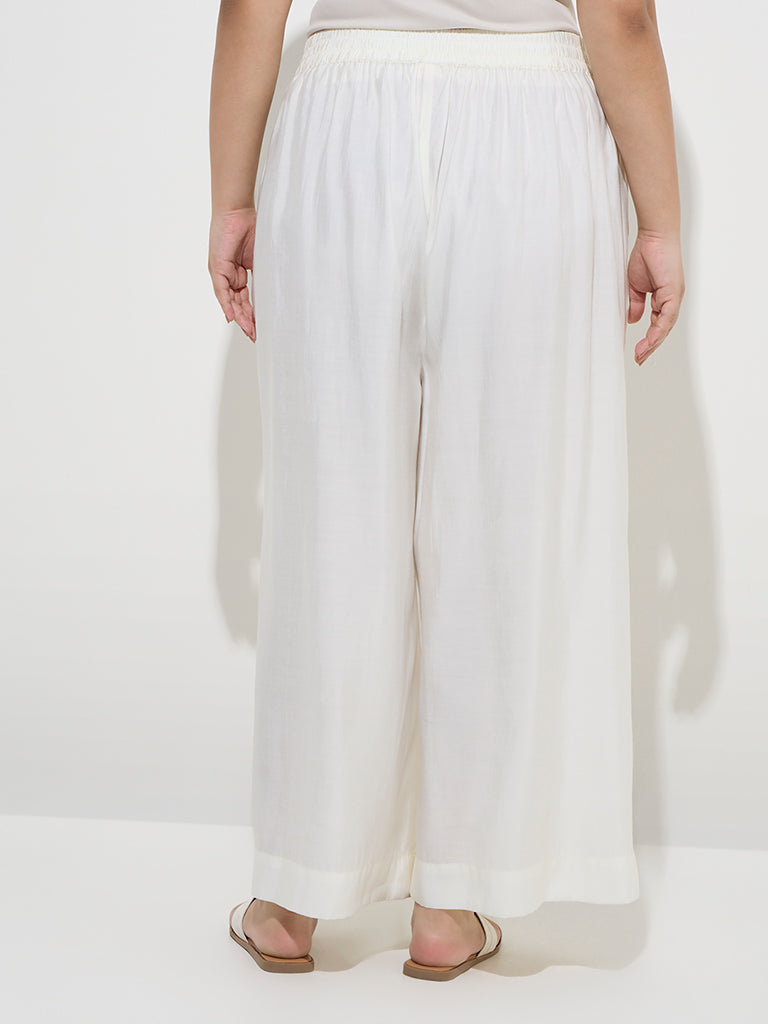 Diza Off-White Solid Palazzos - Image 4