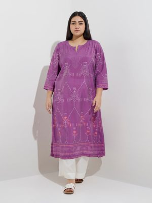 Diza Purple Printed A-Line Kurta