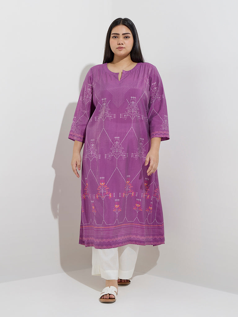 Diza Purple Printed A-Line Kurta