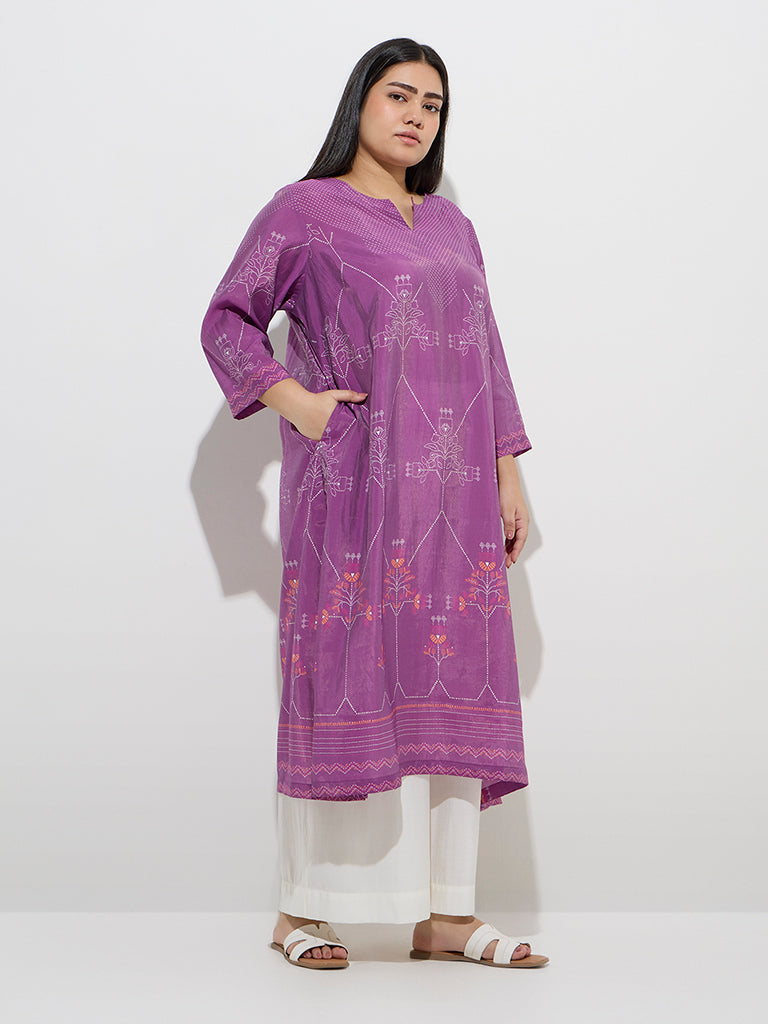Diza Purple Printed A-Line Kurta - Image 2