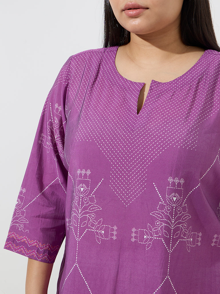 Diza Purple Printed A-Line Kurta - Image 3