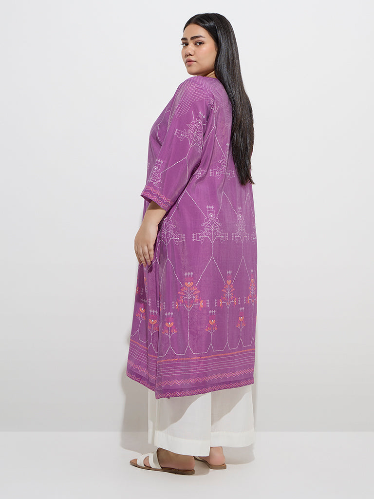 Diza Purple Printed A-Line Kurta - Image 4