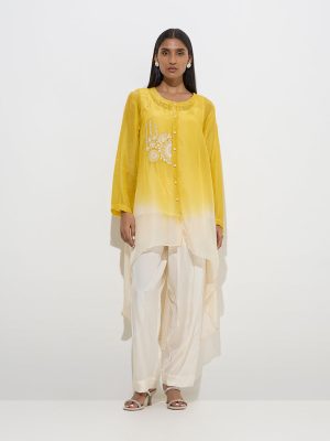 Vark Yellow Ombre High-Low Kurta. Inner and Pants Set