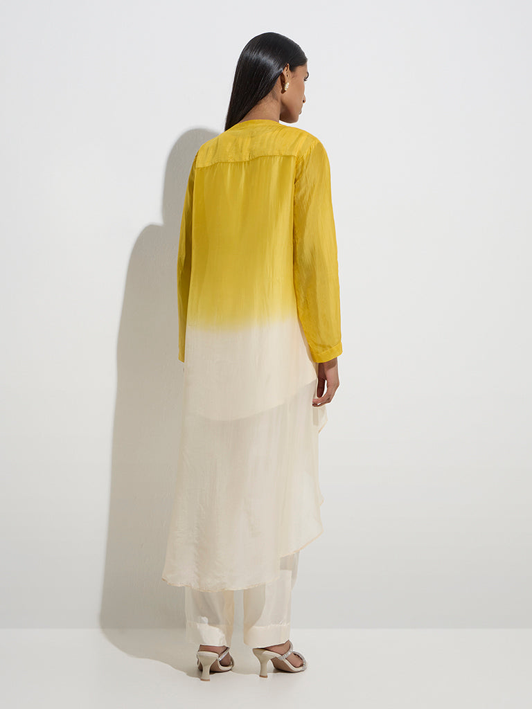Vark Yellow Ombre High-Low Kurta. Inner and Pants Set - Image 4