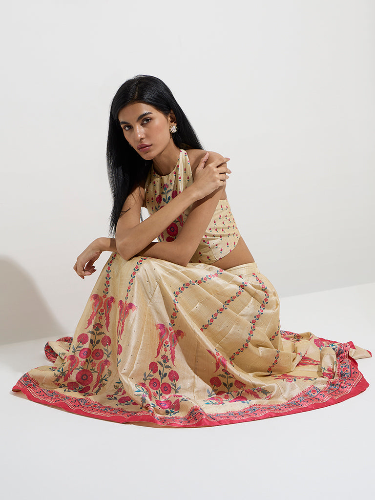 Vark Beige Floral Patterned Skirt