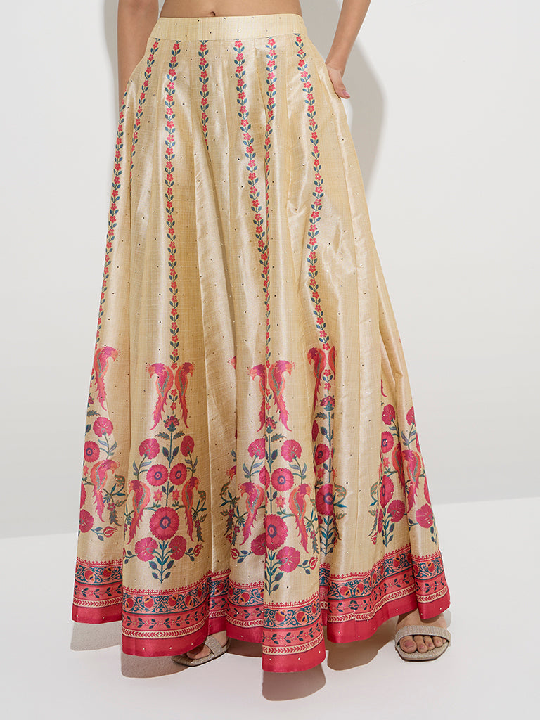 Vark Beige Floral Patterned Skirt - Image 2