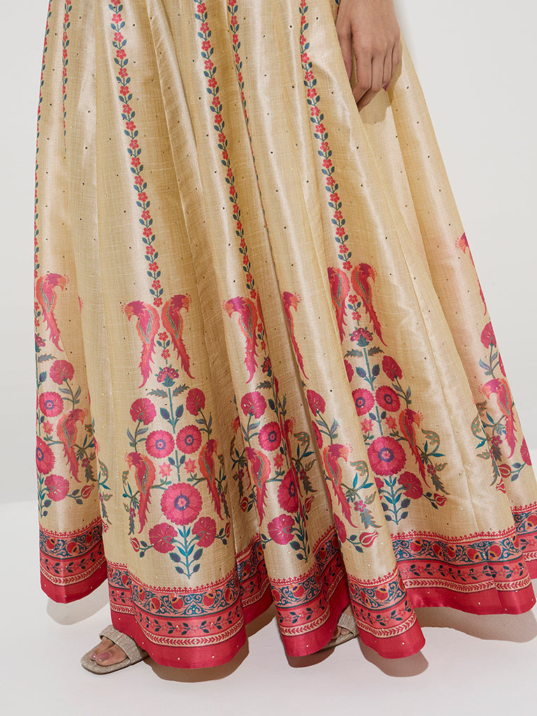 Vark Beige Floral Patterned Skirt - Image 3