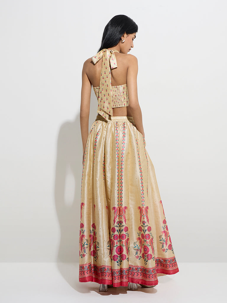 Vark Beige Floral Patterned Skirt - Image 4