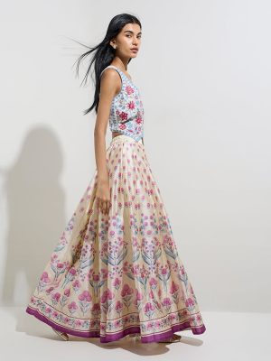 Vark Purple Botanical Design Skirt