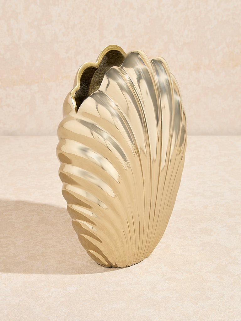 Westside Home Gold Scallop Detailed Metal Vase - Image 2
