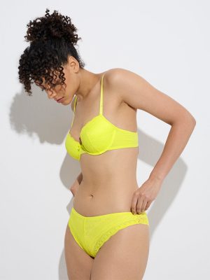 Wunderlove Lime Lace-Detailed Brazilian Briefs