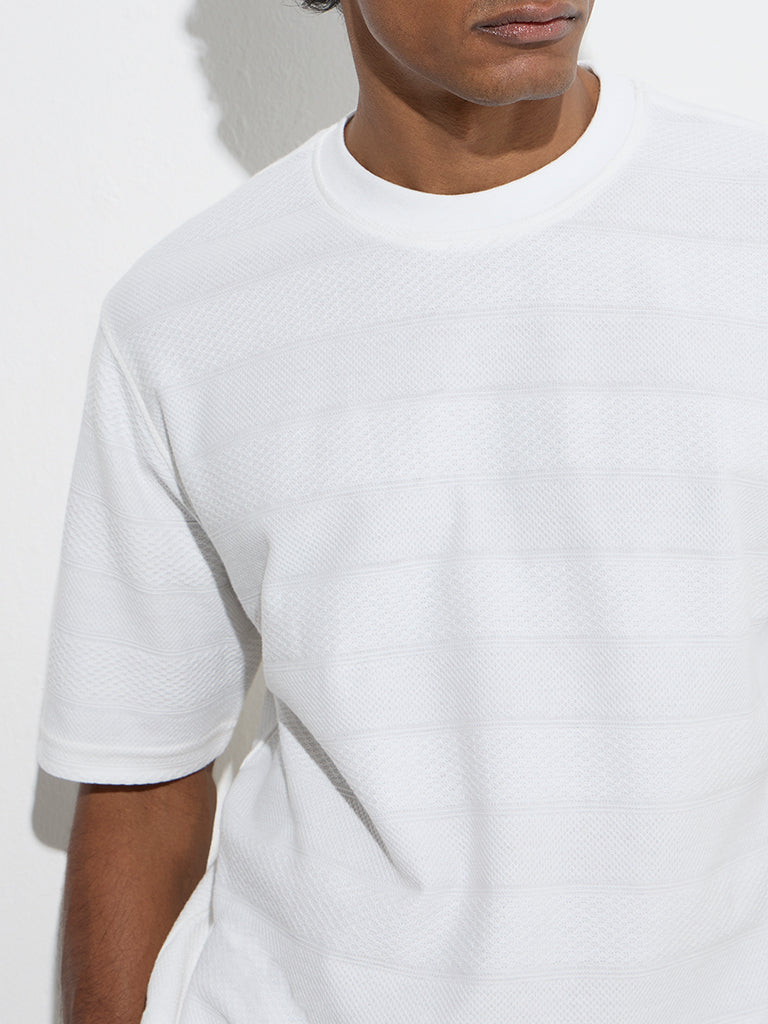 WES Lounge White Self Relaxed-Fit Cotton-Blend T-Shirt - Image 3