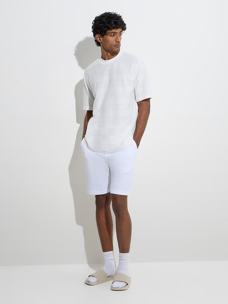 WES Lounge White Self Relaxed-Fit Cotton-Blend T-Shirt - Image 4