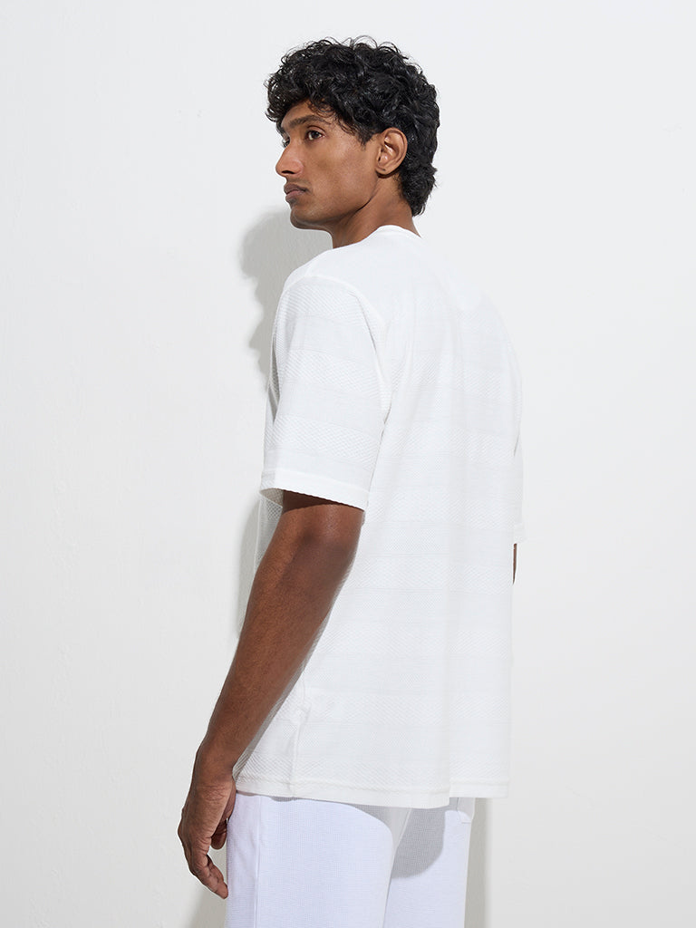 WES Lounge White Self Relaxed-Fit Cotton-Blend T-Shirt - Image 5