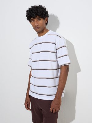 WES Lounge White Striped Relaxed-Fit Cotton-Blend T-Shirt