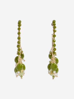 Westside Accessories Olive Beaded Half Hoop Earrings