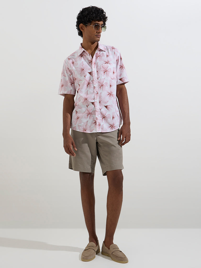 WES Casuals Dusty Pink Printed Relaxed-Fit Cotton Shirt - Image 2