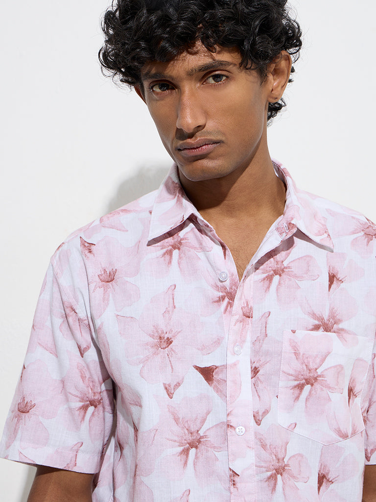 WES Casuals Dusty Pink Printed Relaxed-Fit Cotton Shirt - Image 3