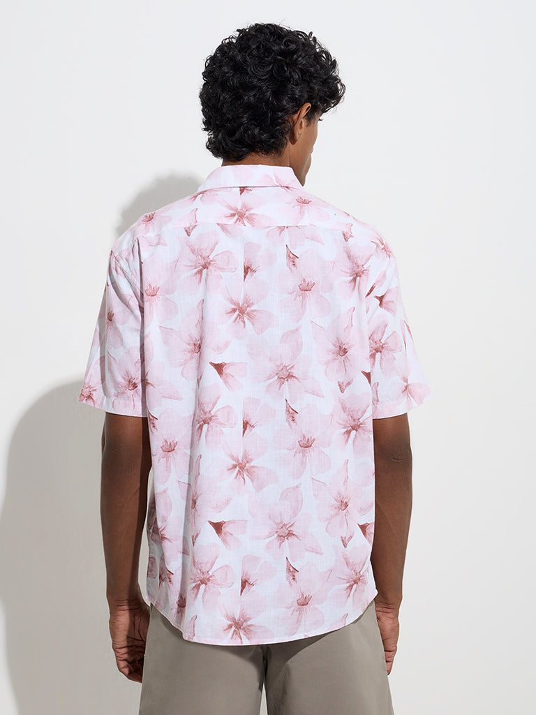 WES Casuals Dusty Pink Printed Relaxed-Fit Cotton Shirt - Image 4
