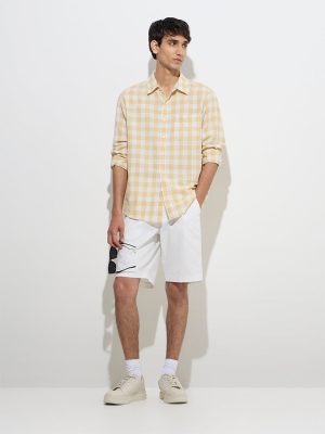WES Casuals Mustard Checks Relaxed-Fit Cotton-Blend Shirt