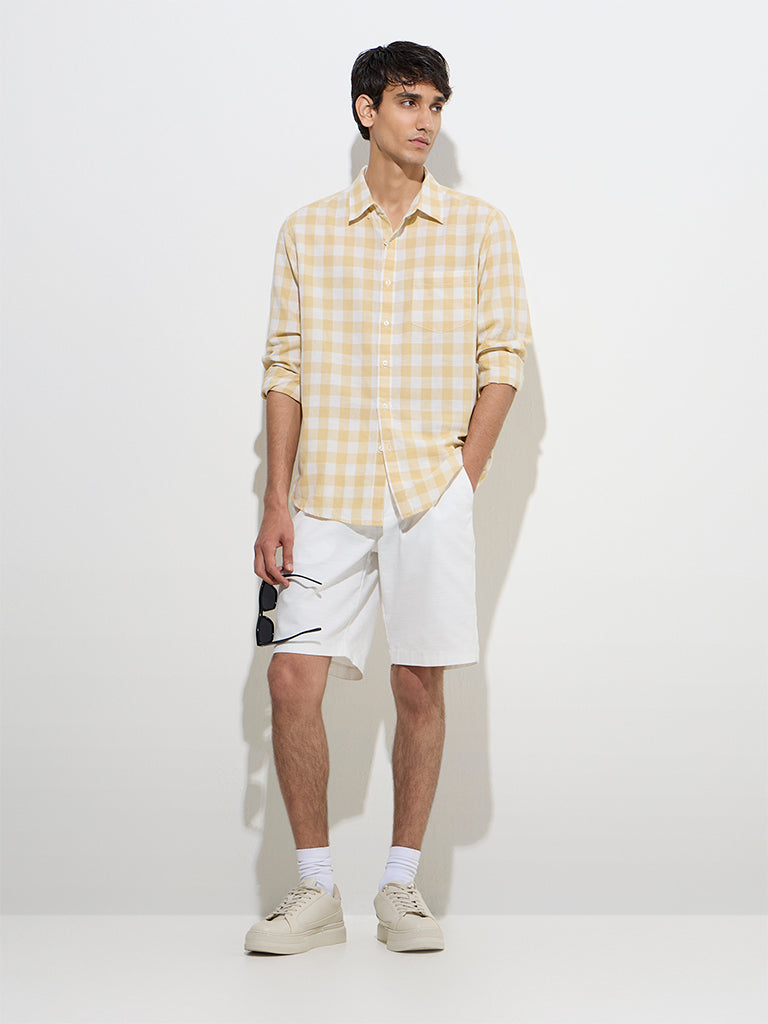 WES Casuals Mustard Checks Relaxed-Fit Cotton-Blend Shirt